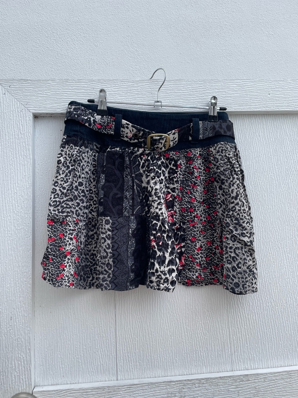Vintage Patchwork Animal Print Mini Skirt